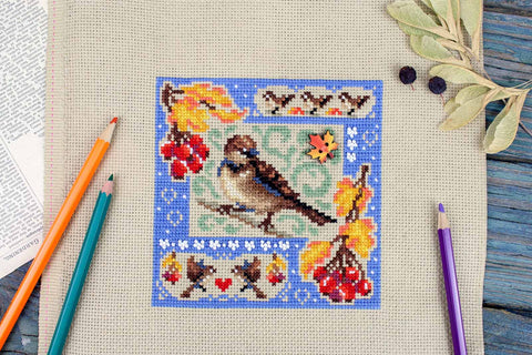 Kryželių siuvinėjimo rinkinys „Mini sampler: Rudens kompozicija“, 13×13 cm