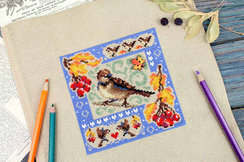 Kryželių siuvinėjimo rinkinys „Mini sampler: Rudens kompozicija“, 13×13 cm