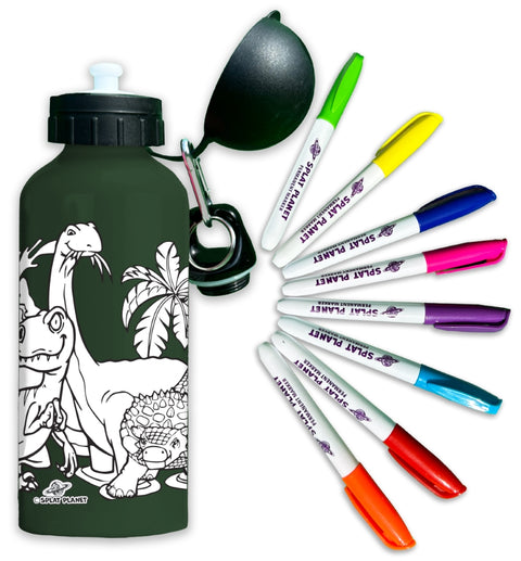 Splat Planet spalvinama aliuminė gertuvė vaikams Dinozauras 600 ml + 8 flomasterių