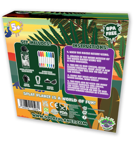Splat Planet spalvinama aliuminė gertuvė vaikams Dinozauras 600 ml + 8 flomasterių