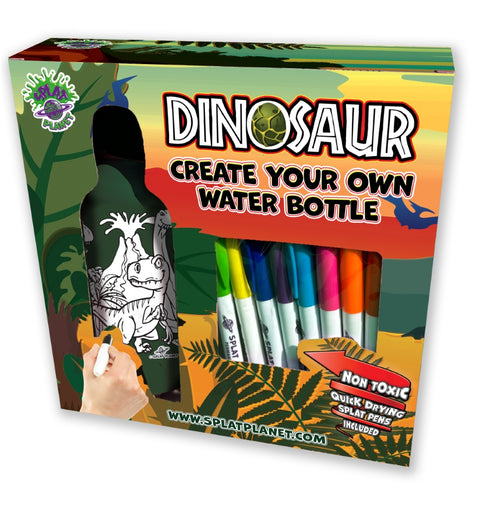 Splat Planet spalvinama aliuminė gertuvė vaikams Dinozauras 600 ml + 8 flomasterių