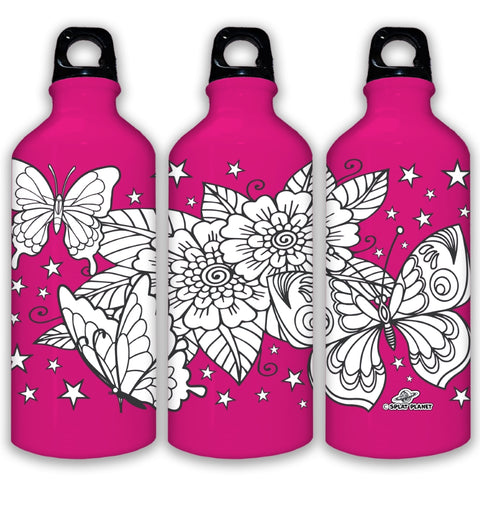 Splat Planet spalvinama aliumininė gertuvė vaikams 600 ml – Drugelis, su 8 flomasteriais