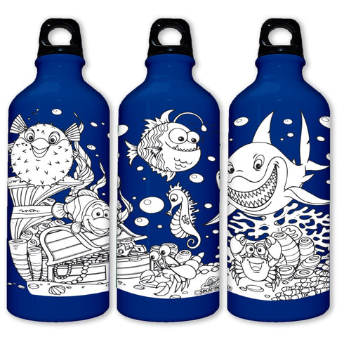 Splat Planet spalvinama aliuminė gertuvė 600 ml „Jūra“ – 8 flomasteriai, 2 dangteliai, karabinas