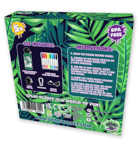 Splat Planet spalvinama aliumininė gertuvė vaikams 600 ml – Safari rinkinys su 8 flomasteriais