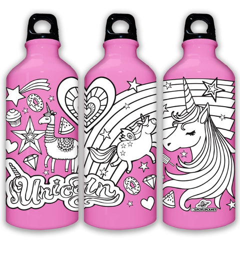 Splat Planet spalvinama aliuminė gertuvė „Vienaragis“ 600 ml vaikams, 8 flomasteriai, 2 dangteliai