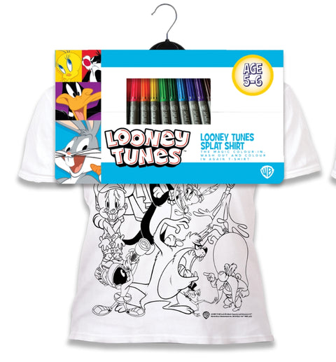 Splat Planet Looney Tunes spalvinami vaikų marškinėliai su išskalbiamais flomasteriais, 100% medvilnė, 3–11 m.