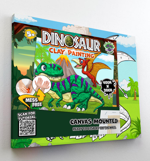 Splat Planet modelino paveikslas „Dinozaurai“ 30x40 cm – kūrybinis rinkinys vaikams, 20 spalvų, drobė, 5+