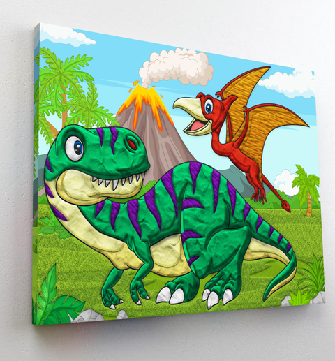 Splat Planet modelino paveikslas „Dinozaurai“ 30x40 cm – kūrybinis rinkinys vaikams, 20 spalvų, drobė, 5+