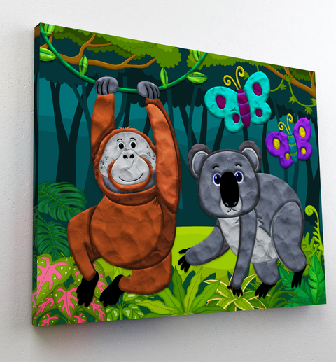 Splat Planet modelino paveikslas „Džiunglės“ 30x40 cm – kūrybinis 3D rinkinys vaikams, 20 spalvų, drobė