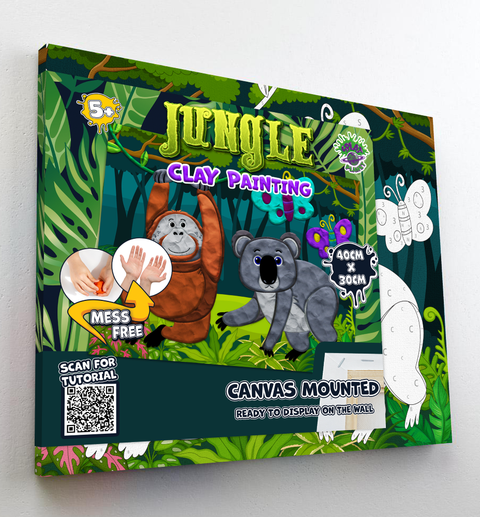 Splat Planet modelino paveikslas „Džiunglės“ 30x40 cm – kūrybinis 3D rinkinys vaikams, 20 spalvų, drobė