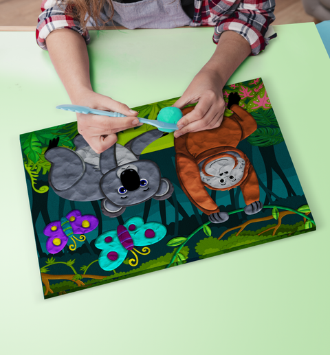 Splat Planet modelino paveikslas „Džiunglės“ 30x40 cm – kūrybinis 3D rinkinys vaikams, 20 spalvų, drobė