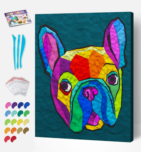 Splat Planet 3D modelino paveikslas ant drobės Prancūzų buldogas 30×40 cm – kūrybinis rinkinys 5+, 20 spalvų