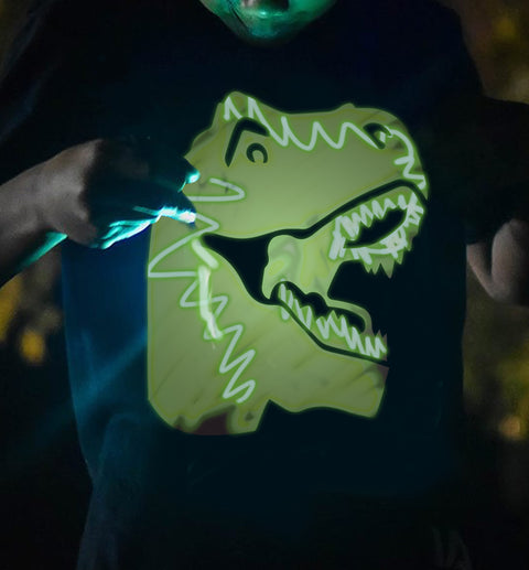 Splat Planet vaikiški marškinėliai Dinozauras – šviečiantys tamsoje, su šviesos parkeriu