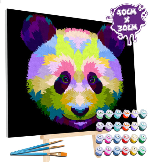 Splat Planet tapyba pagal skaičius – Panda, 30×40 cm rinkinys su akriliniais dažais ir teptukais