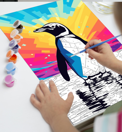 Splat Planet tapyba pagal skaičius – Pingvinas, 30x40 cm drobės rinkinys su akriliniais dažais