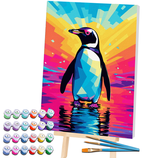 Splat Planet tapyba pagal skaičius – Pingvinas, 30x40 cm drobės rinkinys su akriliniais dažais