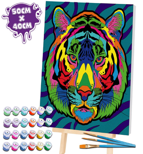 Splat Planet tapyba pagal skaičius – Tigras 30x40 cm, akrilinių dažų rinkinys ant drobės su teptukais