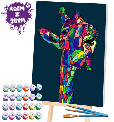 Splat Planet tapyba pagal skaičius „Žirafa“ 30×40 cm – akriliniai dažai, drobė, 3 teptukai