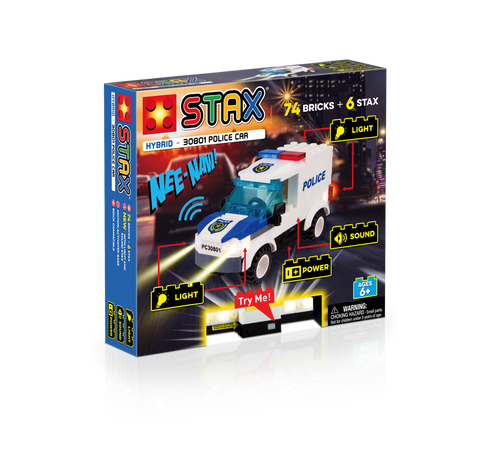 STAX Hybrid signalizuojantis policijos automobilis – šviesos ir garsai, suderinamas su LEGO, 6+
