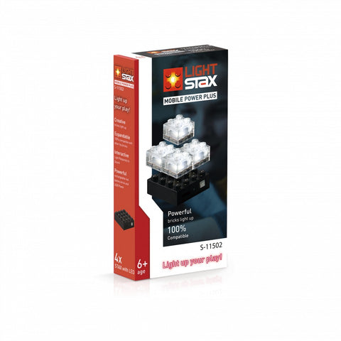 STAX System LED šviečiančių kaladėlių rinkinys su prailginimo kabeliais, 2x2 skaidrios, 30 cm ir 50 cm, suderinama su LEGO®