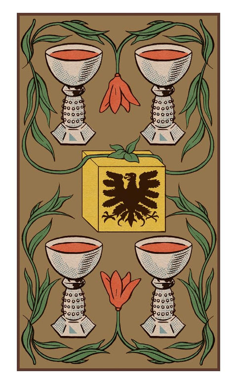 tarot kortos su rudos fono nugarėle, aukso kubu su dvisparniu ereliu centre ir keturių taurių bei žalių vijoklių ornamentu, ši variacija skiriasi nuo kitų raštu ir spalvų deriniu
