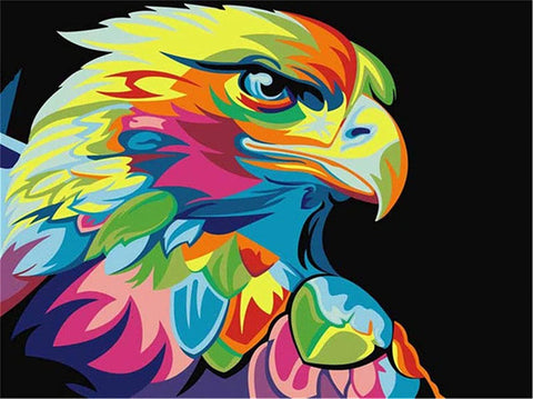 Plakatas — didelio kontrasto daugiaspalvis erelio portretas 50x70 cm, moderniam interjerui akcentas