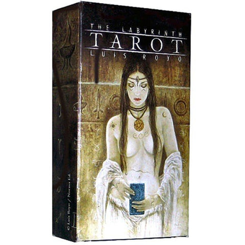 Tarot kortos „The Labyrinth“ Luis Royo dizaino, vertikali tamsiai ruda dėžutė su mistine moters iliustracija