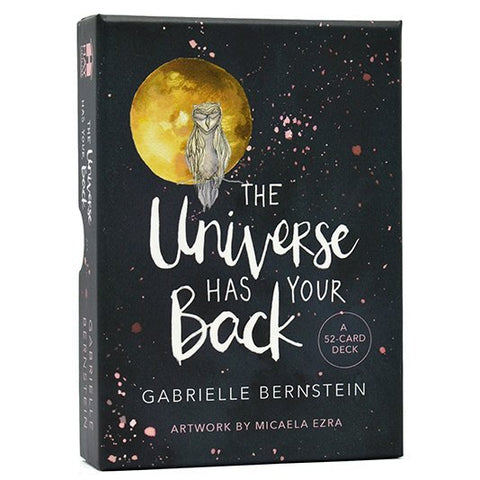 Kortų kaladė "The Universe Has Your Back" – Gabrielle Bernstein, tamsiai mėlyna dėžutė su aukso mėnuliu ir pelėda, 52 kortos
