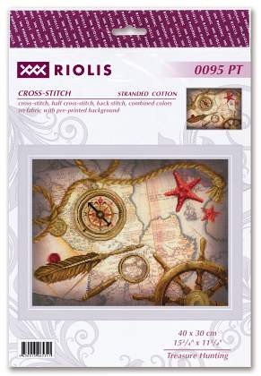 Kryželių rinkinys Riolis 40×30 cm, jūrinis žemėlapis su kompasu, žvaigžde ir kriauklėmis, pakuotės priekinė pusė