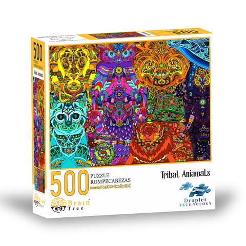 Brain Tree Games dėlionė „Egzotiniai gyvūnai“ – 500 detalių, 49×36 cm, su plakatu
