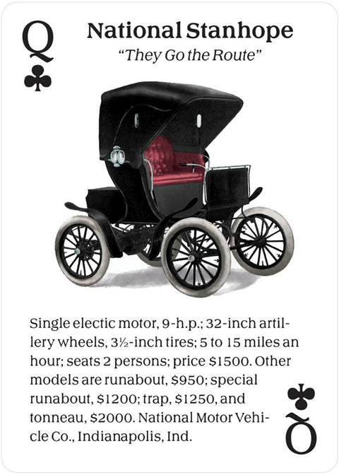 Elektrinis automobilis National Stanhope, juodas kėbulas ir raudona odinė sėdynė, atvira profilio kompozicija, dvivietis modelis, skiriasi ryškia interjero spalva nuo kitų variantų