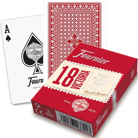 Pokerio kortos Fournier raudoname dėkle 18 Victoria, 55 kortų rinkinys su tūzo pikų figūra ir raštuota nugarėle