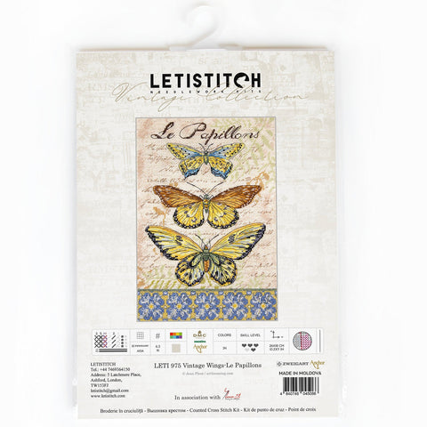 LetiStitch: Vintage Wings - Le Papillons SLETI975 - siuvinėjimo kryželiu rinkinys - HOBI.LT 🇱🇹