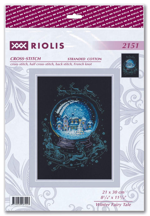 Kryželių rinkinys Riolis "Winter Fairy Tale", 21×30 cm, tamsi drobė su sniego rutulio miestelio kryželiu