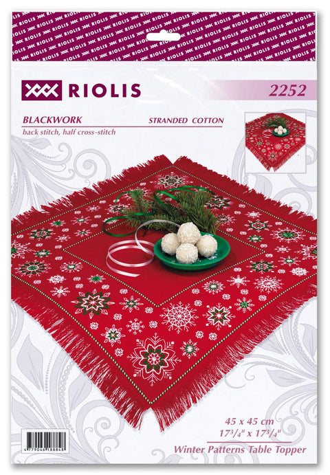 Staltiesėlė Riolis 45 x 45 cm raudona su žiemos sniego kristalų raštais ir kutais, detali perspektyva