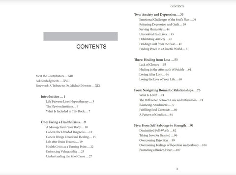 knygos turinys — atverstas dviejų pusių interjero puslapis su skyrių sąrašu, puslapių numeriais ir pilku antrašte viršuje