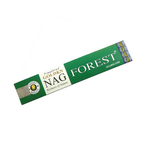Smilkalai Golden Nag Forest žalia ilga dėžutė pasvirusiu kampu, matoma priekinė pakuotės etiketė su logotipu ir ornamentu