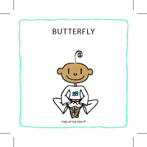Kūdikių pledas The Little Yocy, baltas su turkio rėmeliu ir centrine „Butterfly“ žaisminga šypsančio kūdikio iliustracija
