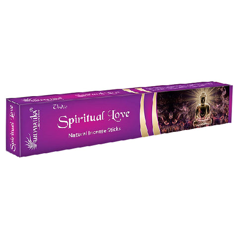 Smilkalai Aromatika "Spiritual Love" violetinėje dėžutėje, natūralios lazdelės, pakuotės priekis matomas kampu