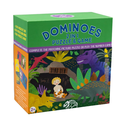 Floss & Rock 2in1 domino ir dėlionė „Dinozaurai“ – edukacinis žaidimas vaikams 2+
