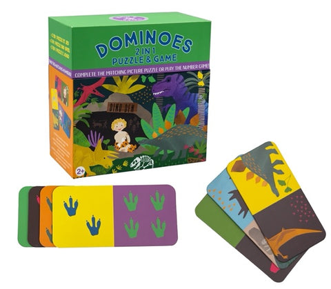 Floss & Rock 2in1 domino ir dėlionė „Dinozaurai“ – edukacinis žaidimas vaikams 2+
