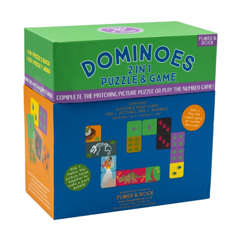 Floss & Rock 2in1 domino ir dėlionė „Dinozaurai“ – edukacinis žaidimas vaikams 2+