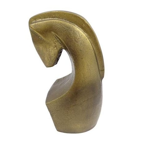 Arklio galvos skulptūra, bronzos spalvos stalinis dekoratyvinis akcentas su stilizuotu išlenktu profiliu