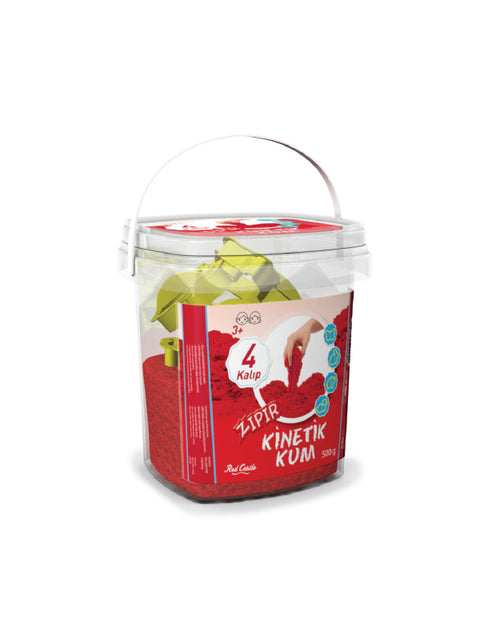Red Castle kinetinis smėlis raudonas 500 g – rinkinys su 4 formelėmis