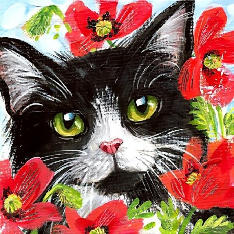 Diamond painting kit Cat in Flowers WD292