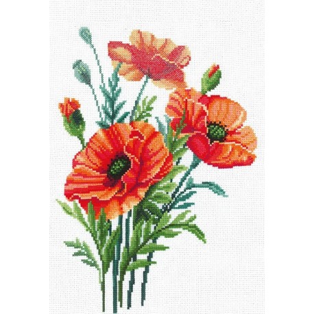 Poppy Flowers SANM-34 - Cross Stitch Kit by Andriana