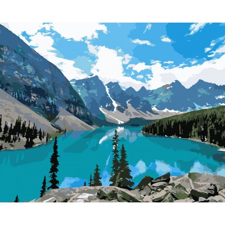 Wizardi Painting by Numbers Kit Mountain Lake 40x50 cm A018