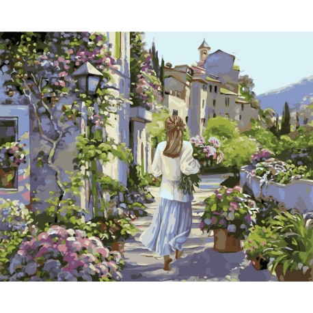 Wizardi Painting by Numbers Kit Girl with Flowers 40x50 cm J014