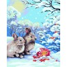 Wizardi Painting by Numbers Kit Rabbits in Winter Forest 40x50 cm L018