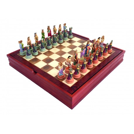VIDURAMŽIŲ STILIAUS prabangūs šachmatai su juodmedžio spalvos žaidimo lenta